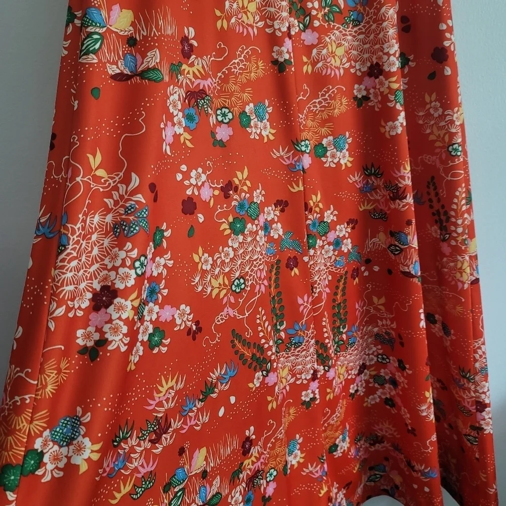 VTG Yves Jennet USA 70s Orange Floral Sleeveless‎ Maxi Dress Gown Women Medium